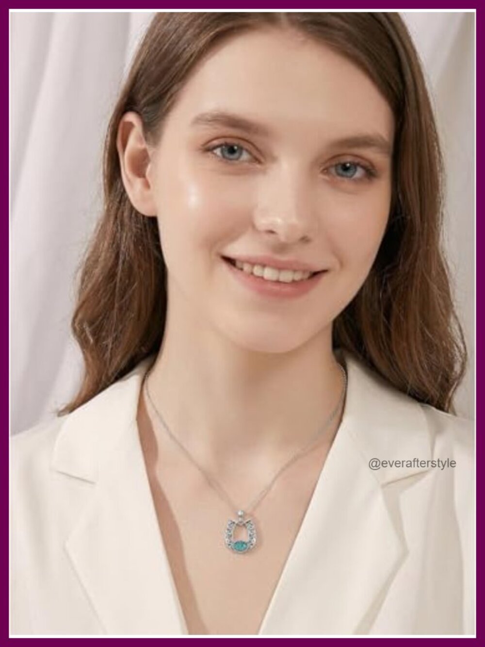 Turquoise Pendant Necklace Horseshoe Western Gold Plated Stainless Steel - Picture 3 of 6